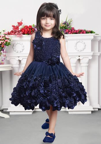 Navy Blue Colour Embellished Sequel Work Frock