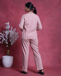 Women’s Cotton Striped Nightwear Set Short Sleeve Round Neck Top with Full Length Pajama Pants, Peach