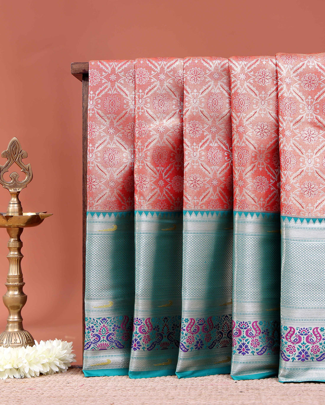 Elegant Niranjana Silk Saree Intricate Brocade Floral Patterns and Classic Designer Border - Peach