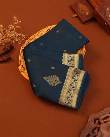 Niranjana Silk Saree with Exquisite Zari Border and Motif Embellishments - Teal
