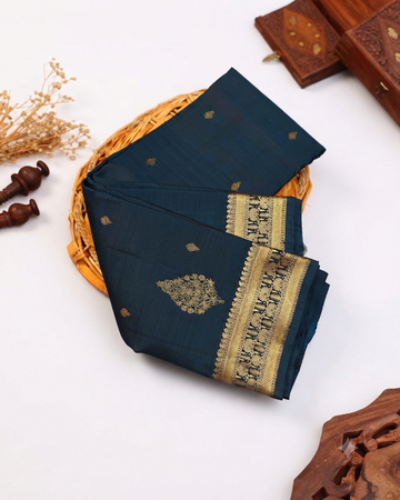 Niranjana Silk Saree with Exquisite Zari Border and Motif Embellishments - Teal