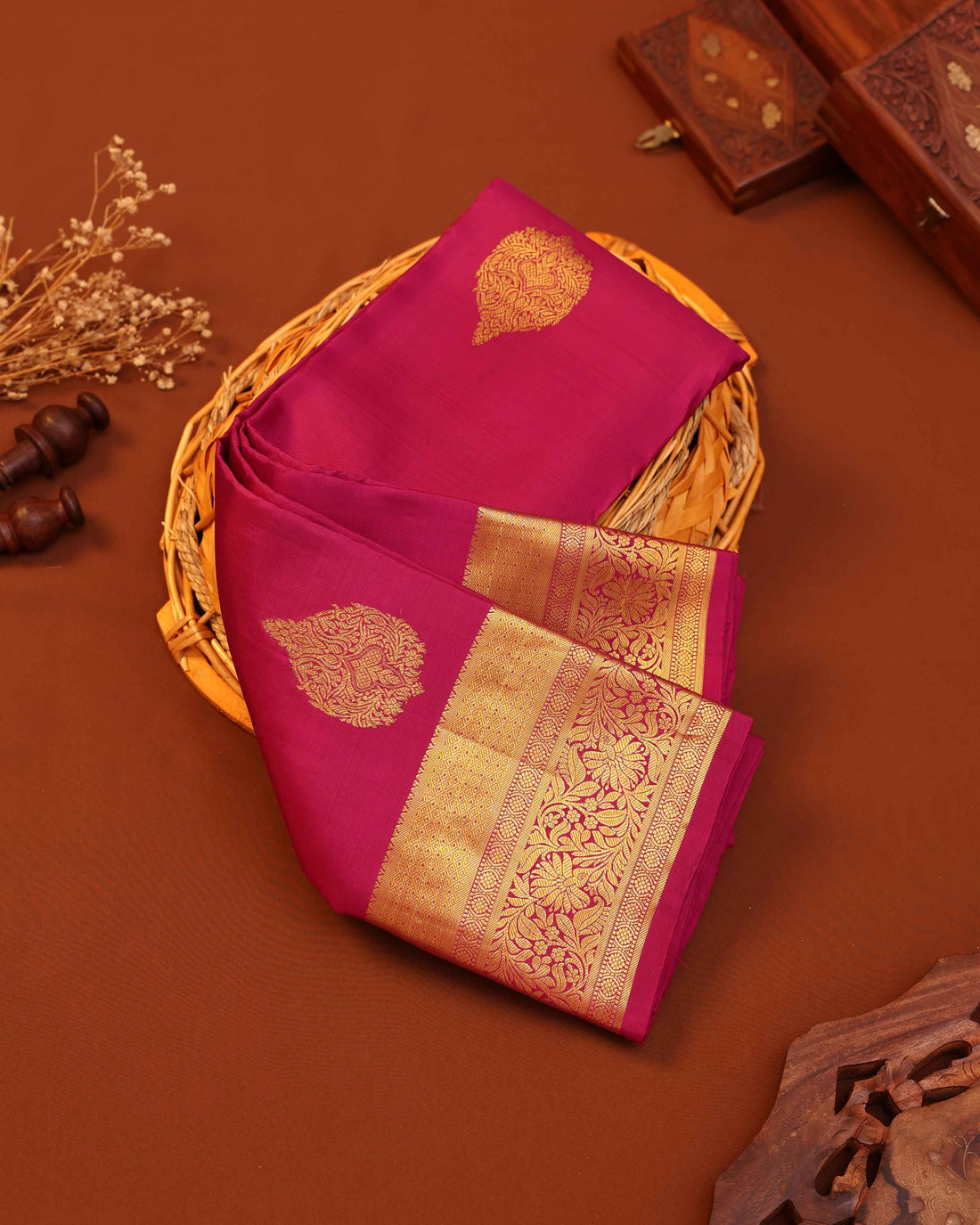 Niranjana Silk Saree with Intricate Zari Border & Traditional Motif - Magenta