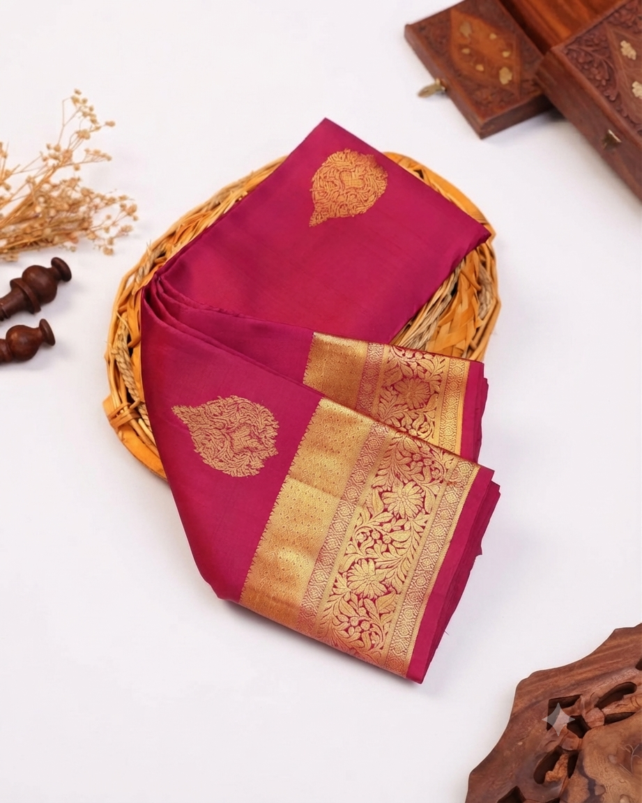 Niranjana Silk Saree with Intricate Zari Border & Traditional Motif - Magenta