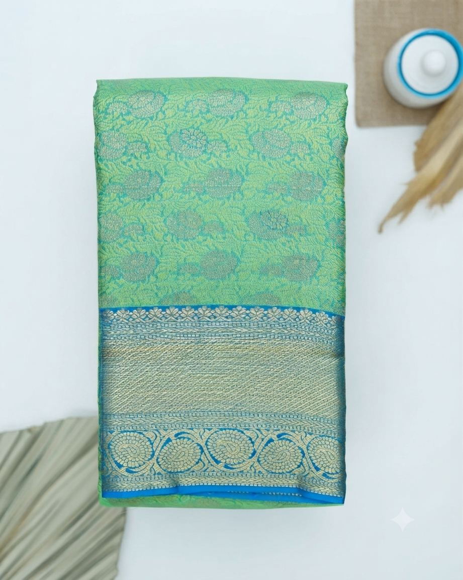 Niranjana Silk Saree with Intricate Zari Border and Traditional Motifs -  Green