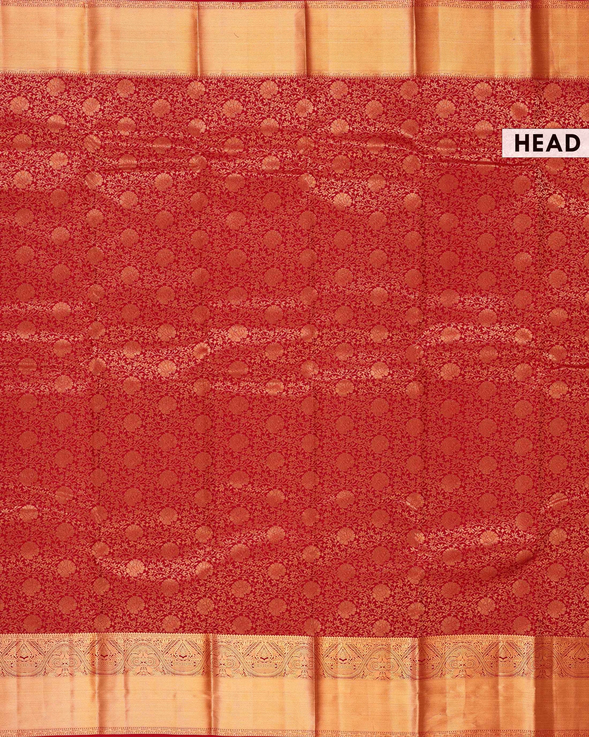 
Niranjana Silk Saree with Intricate Zari Weave & Rich Brocade Border - Red-Head

