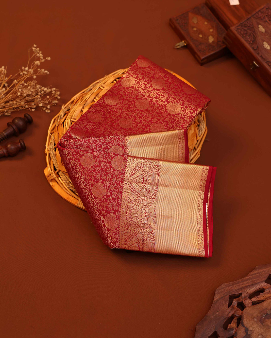 Niranjana Silk Saree with Intricate Zari Weave & Rich Brocade Border - Red
