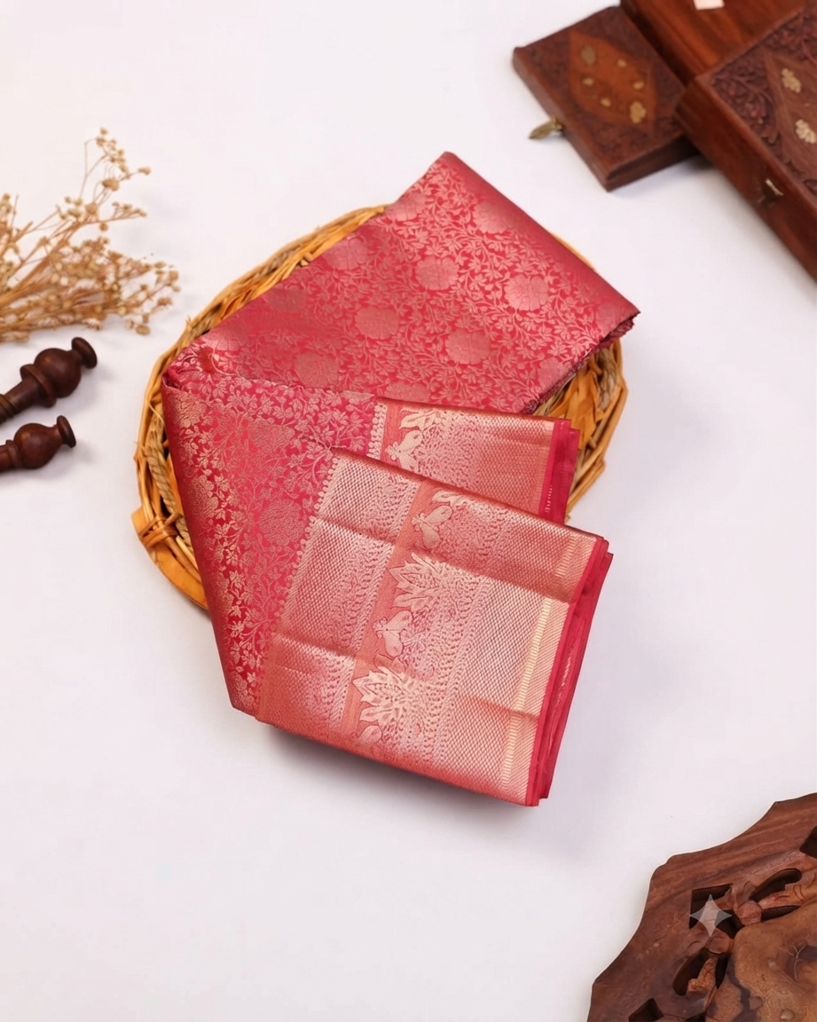 Niranjana Silk Saree with Intricate Zari Weave & Traditional Motifs - Magenta