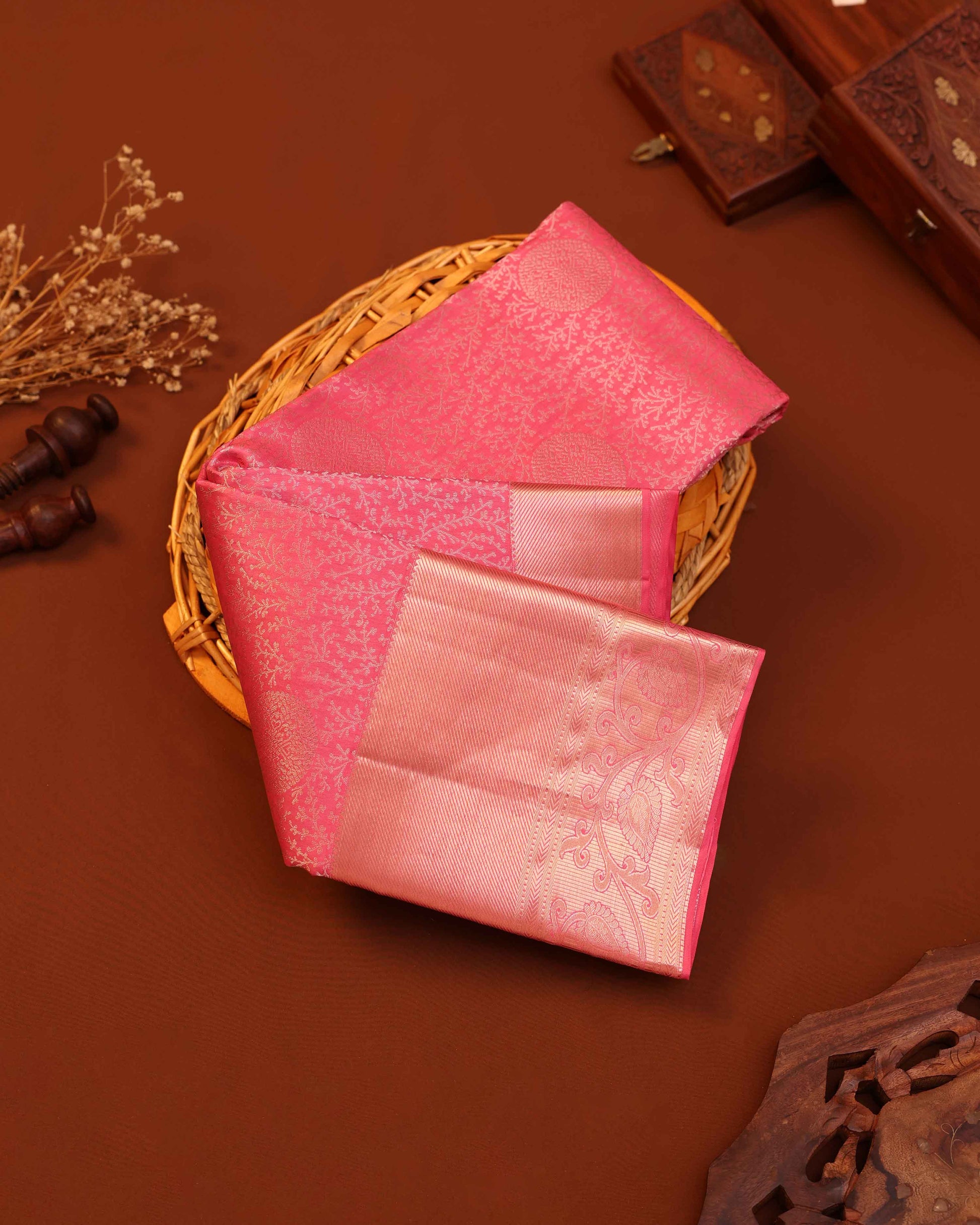 Niranjana Silk Saree with Intricate Zari Weave & Traditional Motifs - Pink