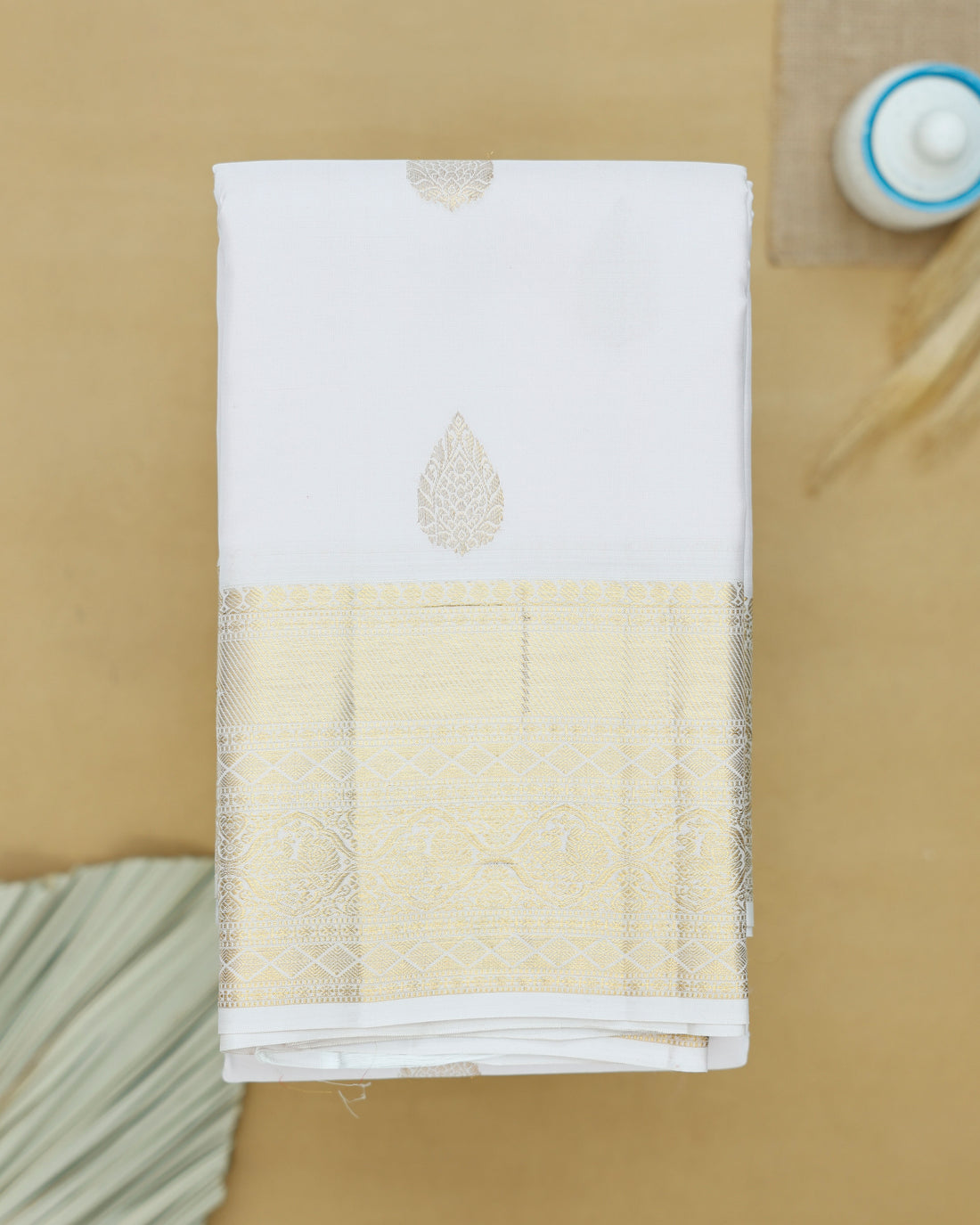 Niranjana Silk Saree with Intricate Zari Weave & Traditional Motifs - White