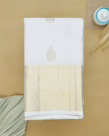 Niranjana Silk Saree with Intricate Zari Weave & Traditional Motifs - White