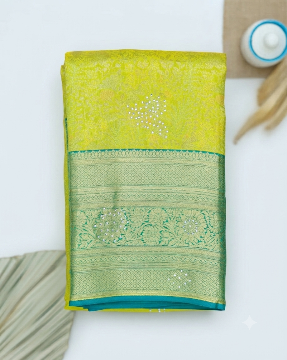 Niranjana Silk Saree with Intricate Zari Weave and Embellished Motifs - Green