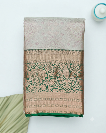 Niranjana Silk Saree with Intricate Zari Weave and Floral Border - Grey