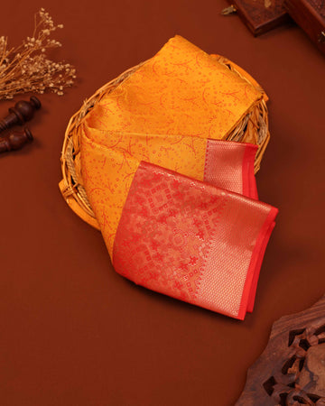 Niranjana Silk Saree with Intricate Zari Weaving and Elaborate Contrast Border - Yellow