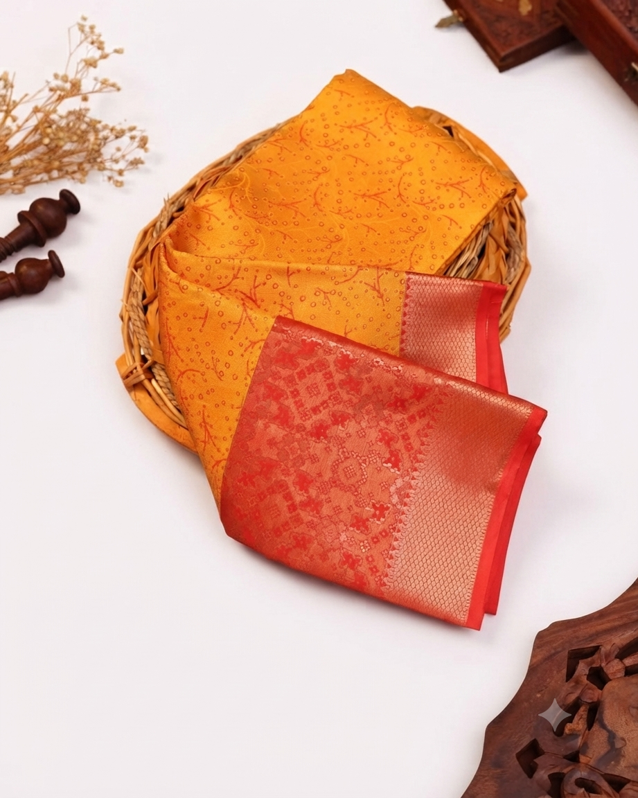 Niranjana Silk Saree with Intricate Zari Weaving and Elaborate Contrast Border - Yellow