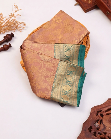 Niranjana Silk Saree with Intricate Zari Weaving and Traditional Floral Brocade Design - Onion Pink
