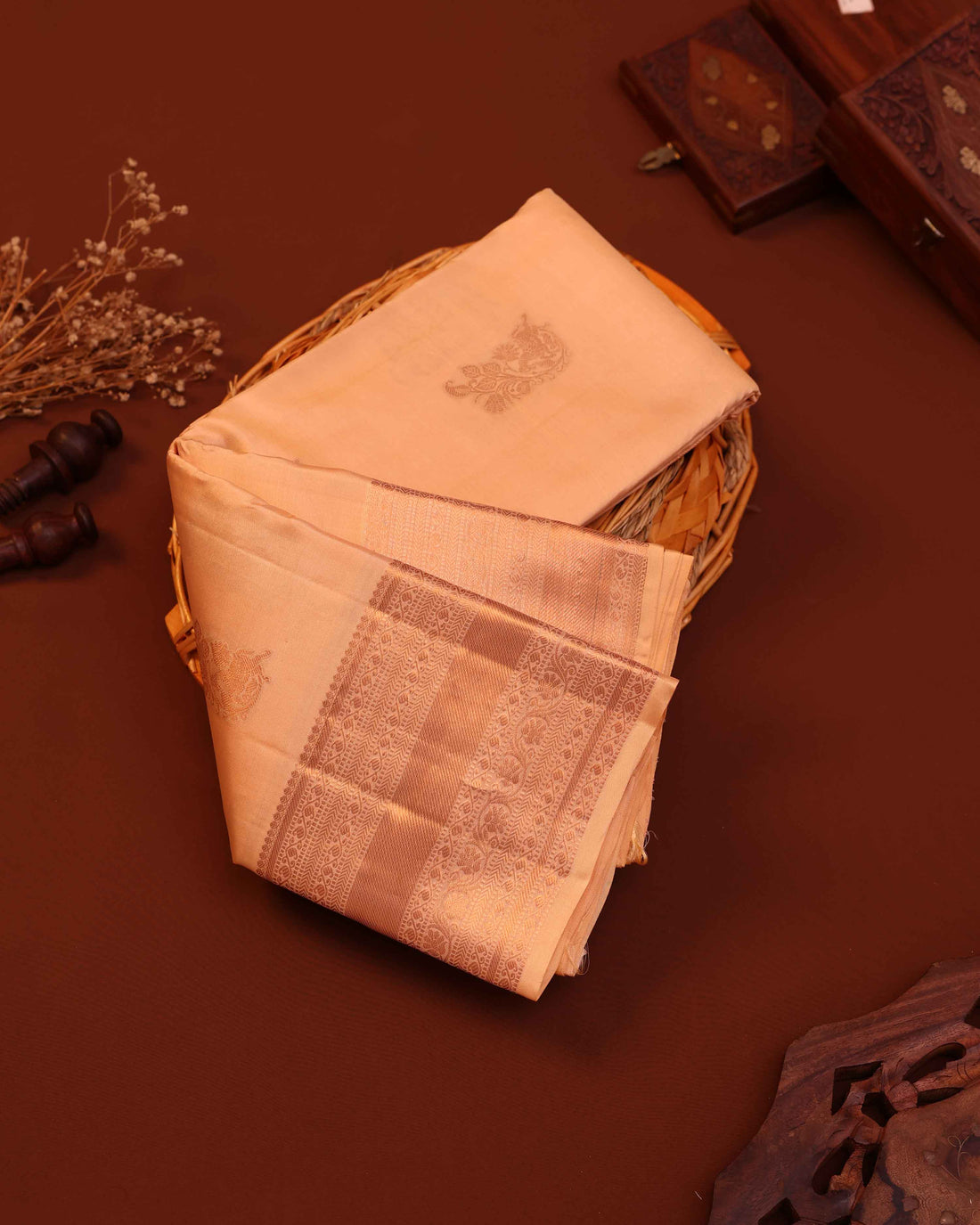 Niranjana Silk Saree with Intricate Zari Work and Traditional Motifs - Sandal