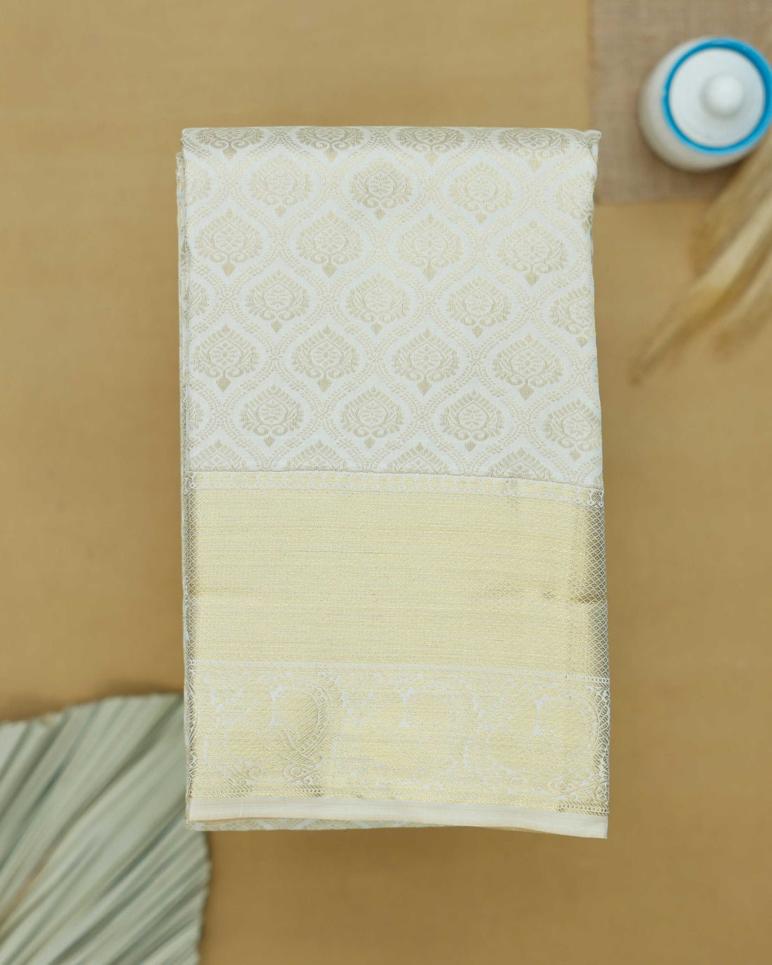 Niranjana Silk Saree with Zari Woven Motifs & Rich Border - Cream