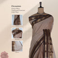 Traditional Kanchi Cotton Saree In Beige With Dark Brown Zari Woven Border Full Front Drape View
