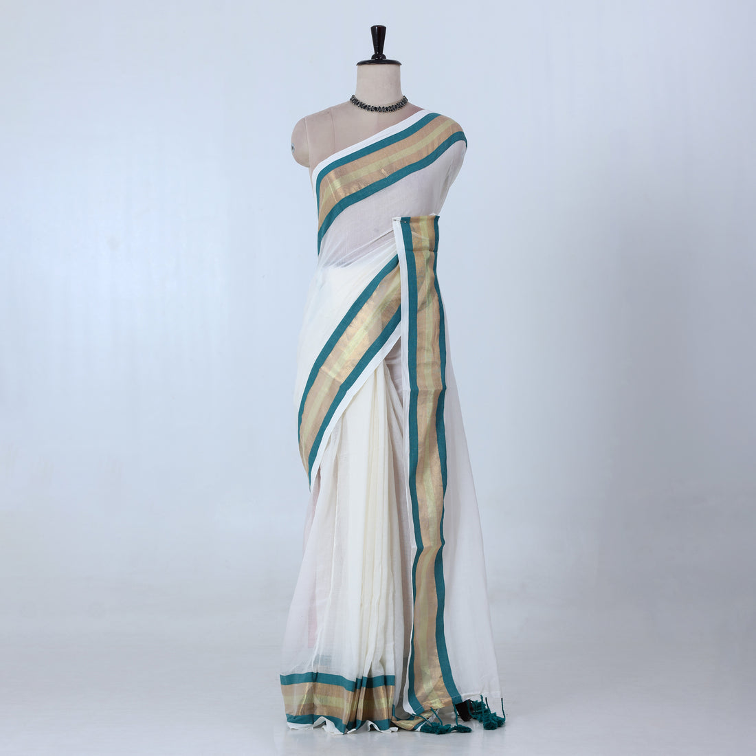 Cream Mul Mul Cotton Saree for Women | Daily Office Collection | Jeyachandran - Full View
