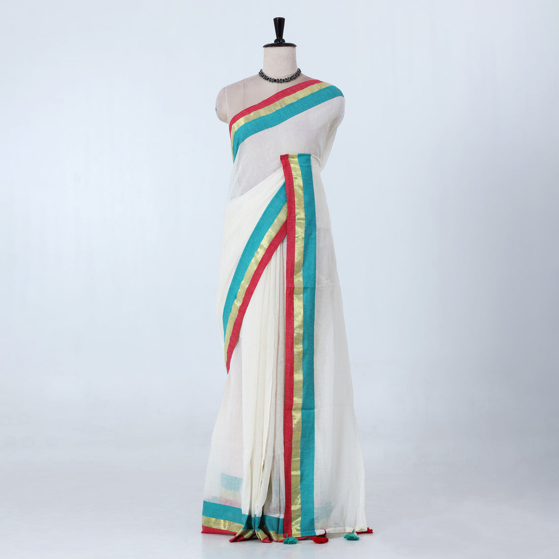 Cream Mul Mul Cotton Saree for Women | Daily Office Collection | Jeyachandran - Full View