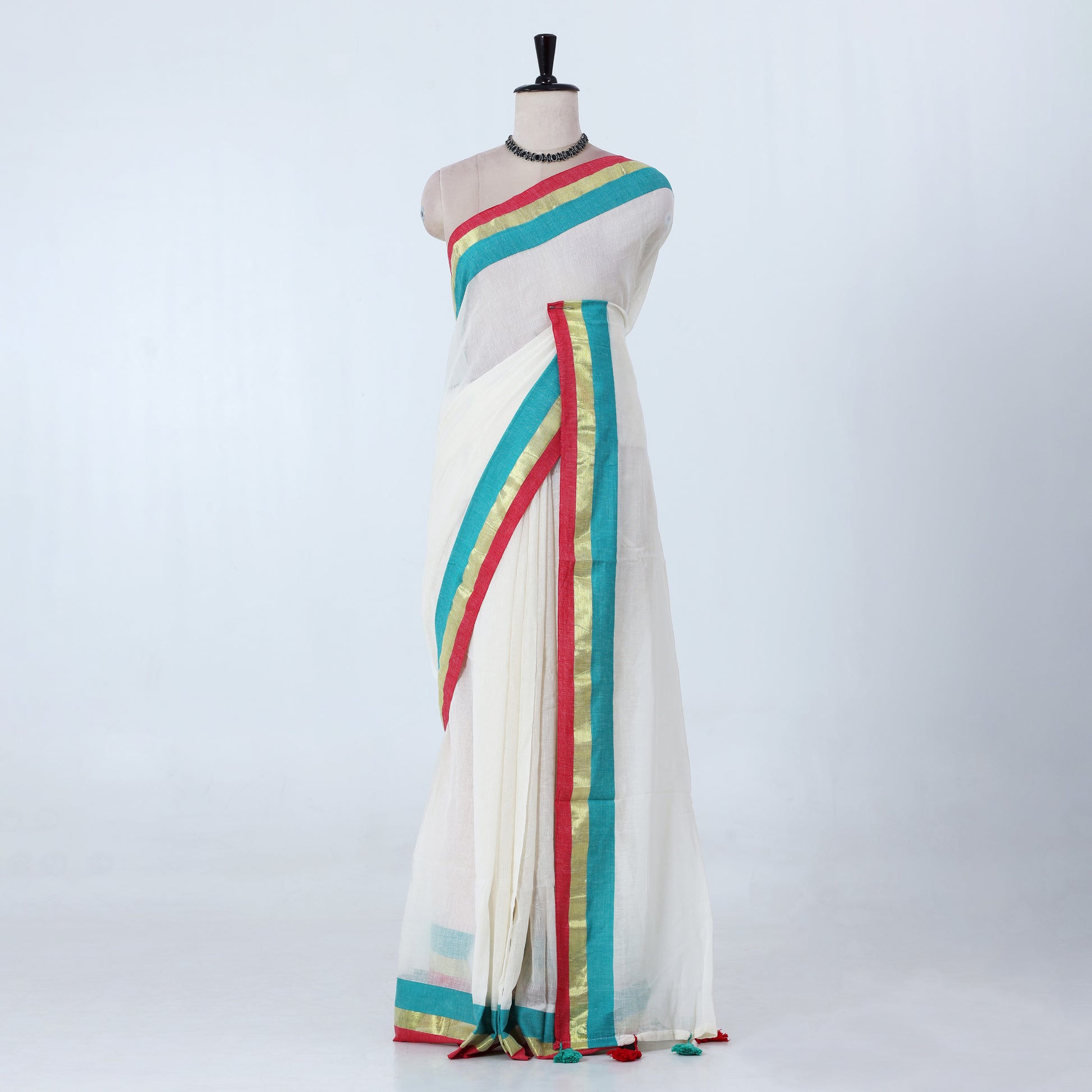 Cream Mul Mul Cotton Saree for Women | Daily Office Collection | Jeyachandran - Full View