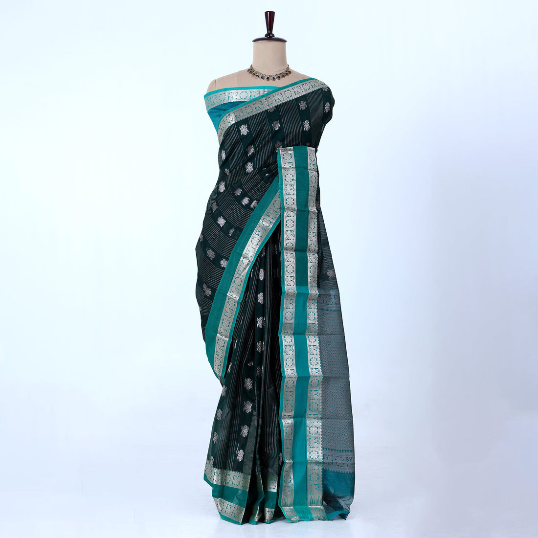 Dark Green Elampillai Silk Cotton Sarees for Women | Festive & Family Events Collection | Jeyachandran - Full View