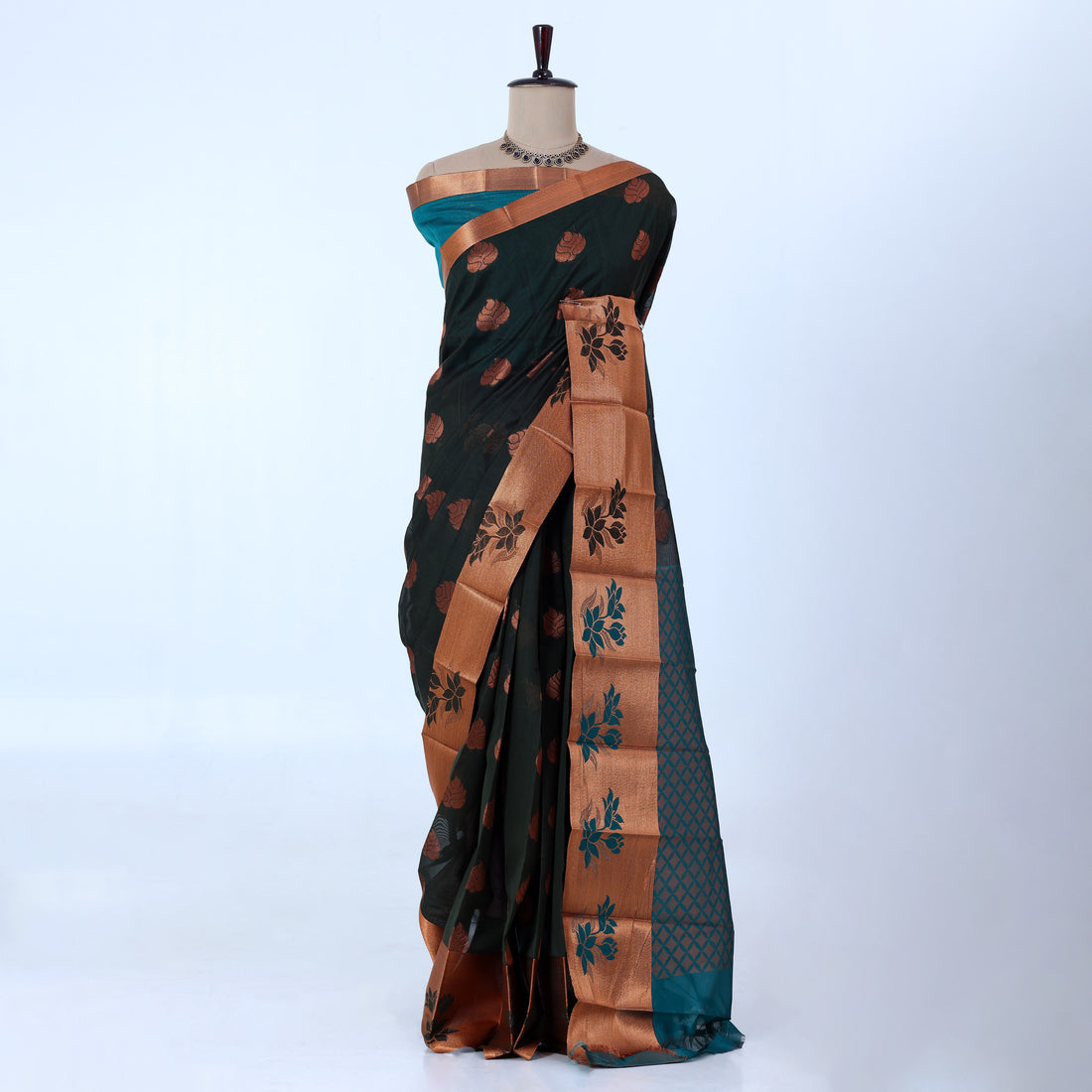 Dark Green Elampillai Silk Cotton Sarees for Women | Festive & Family Events Collection | Jeyachandran - Full View