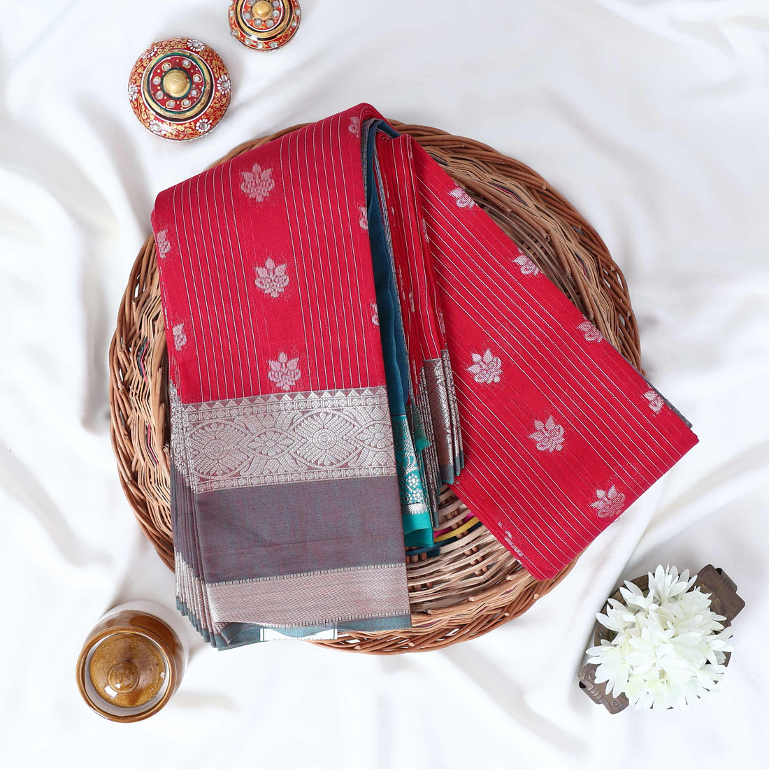 Dark Pink Elampillai Silk Cotton Sarees for Women | Festive & Family Events Collection | Jeyachandran - Full View