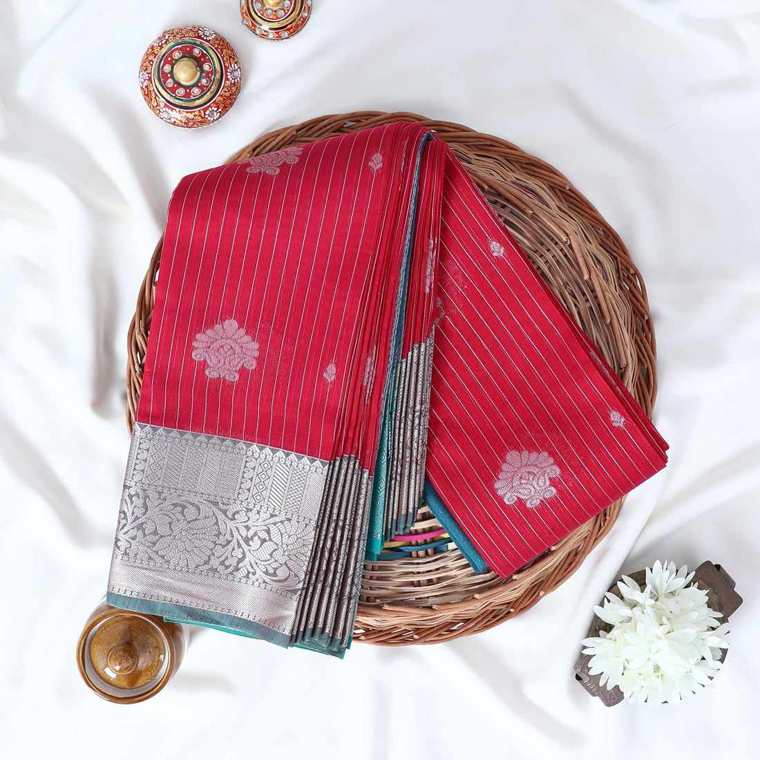 Dark Pink Elampillai Silk Cotton Sarees for Women | Festive & Family Events Collection | Jeyachandran - Full View