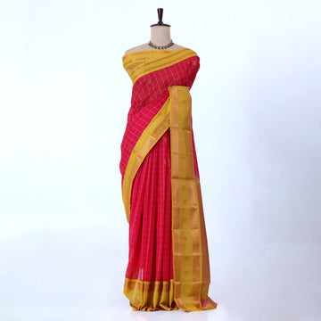 Dark Pink Elampillai Silk Cotton Sarees for Women | Festive & Family Events Collection | Jeyachandran - Full View