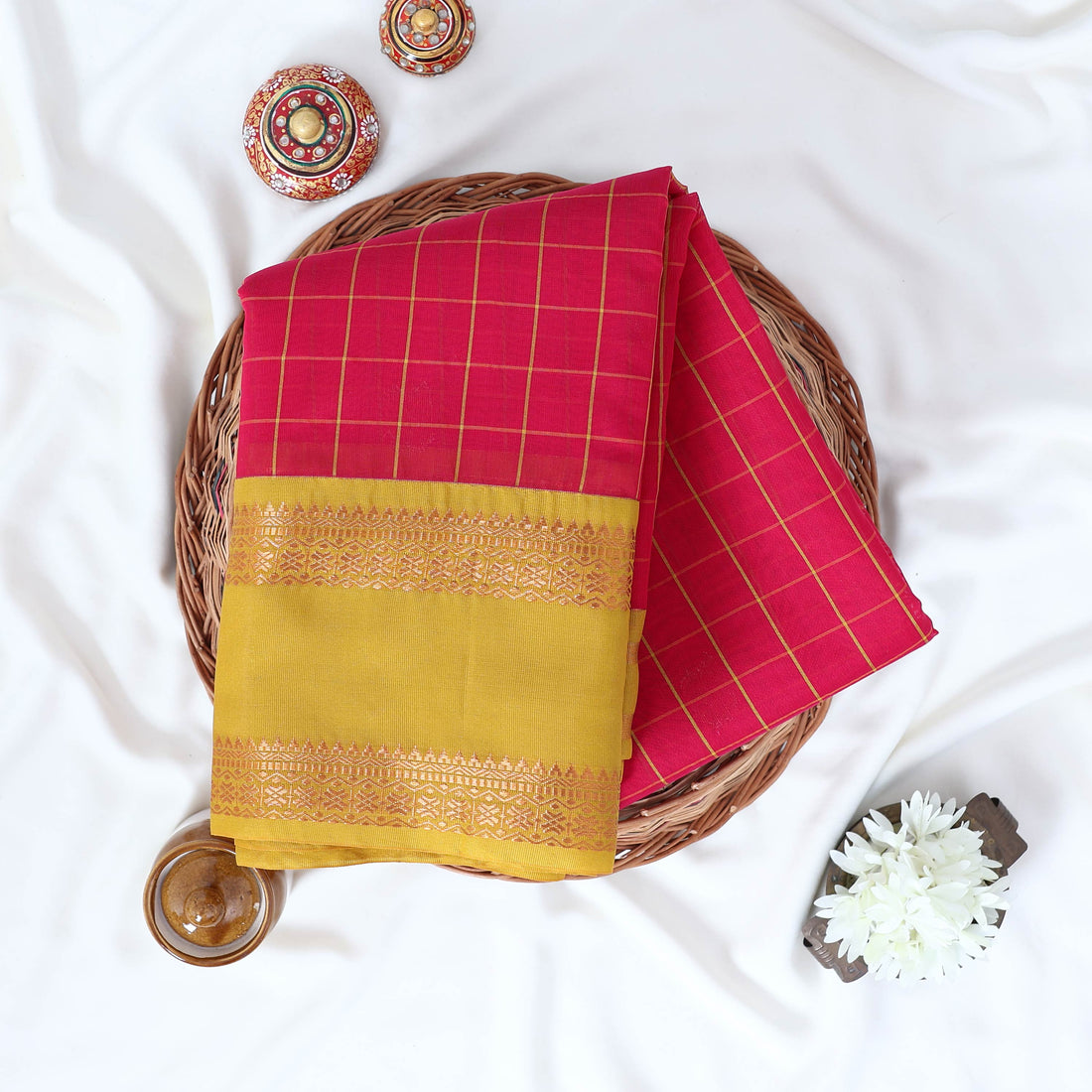 Dark Pink Elampillai Silk Cotton Sarees for Women | Festive & Family Events Collection | Jeyachandran - Full View