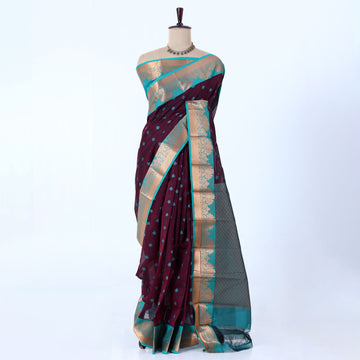 Dark Purple Elampillai Silk Cotton Sarees for Women | Festive & Family Events Collection | Jeyachandran - Full View