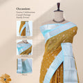 Light Green Elampillai silk cotton saree with silver zari floral motifs and broad contrast zari border front drape view