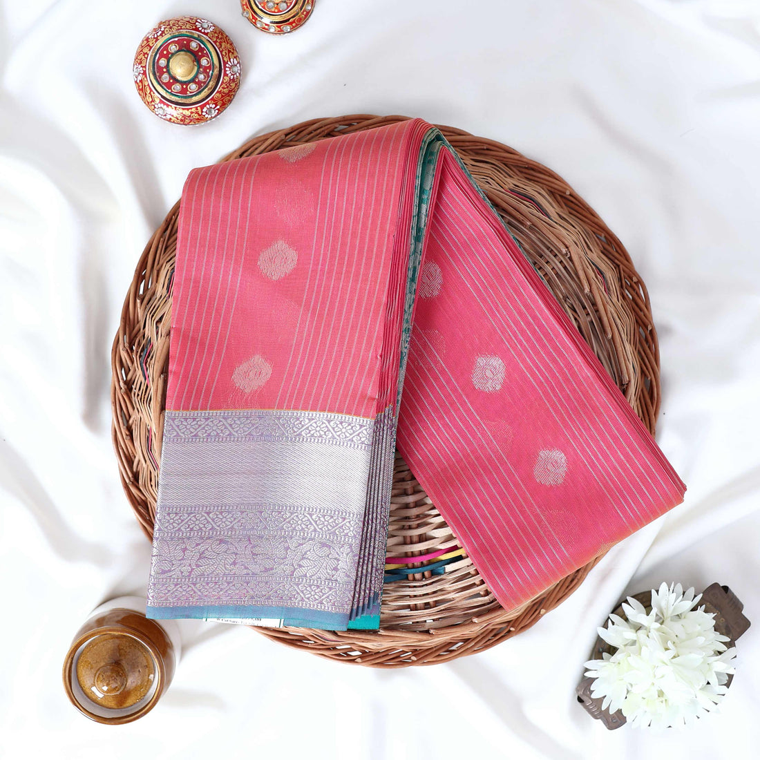 Light Pink Elampillai Silk Cotton Sarees for Women | Festive & Family Events Collection | Jeyachandran - Full View