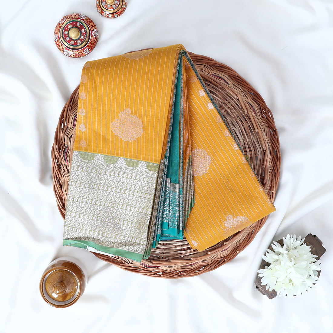 Light Yellow Elampillai Silk Cotton Sarees for Women | Festive & Family Events Collection | Jeyachandran - Full View