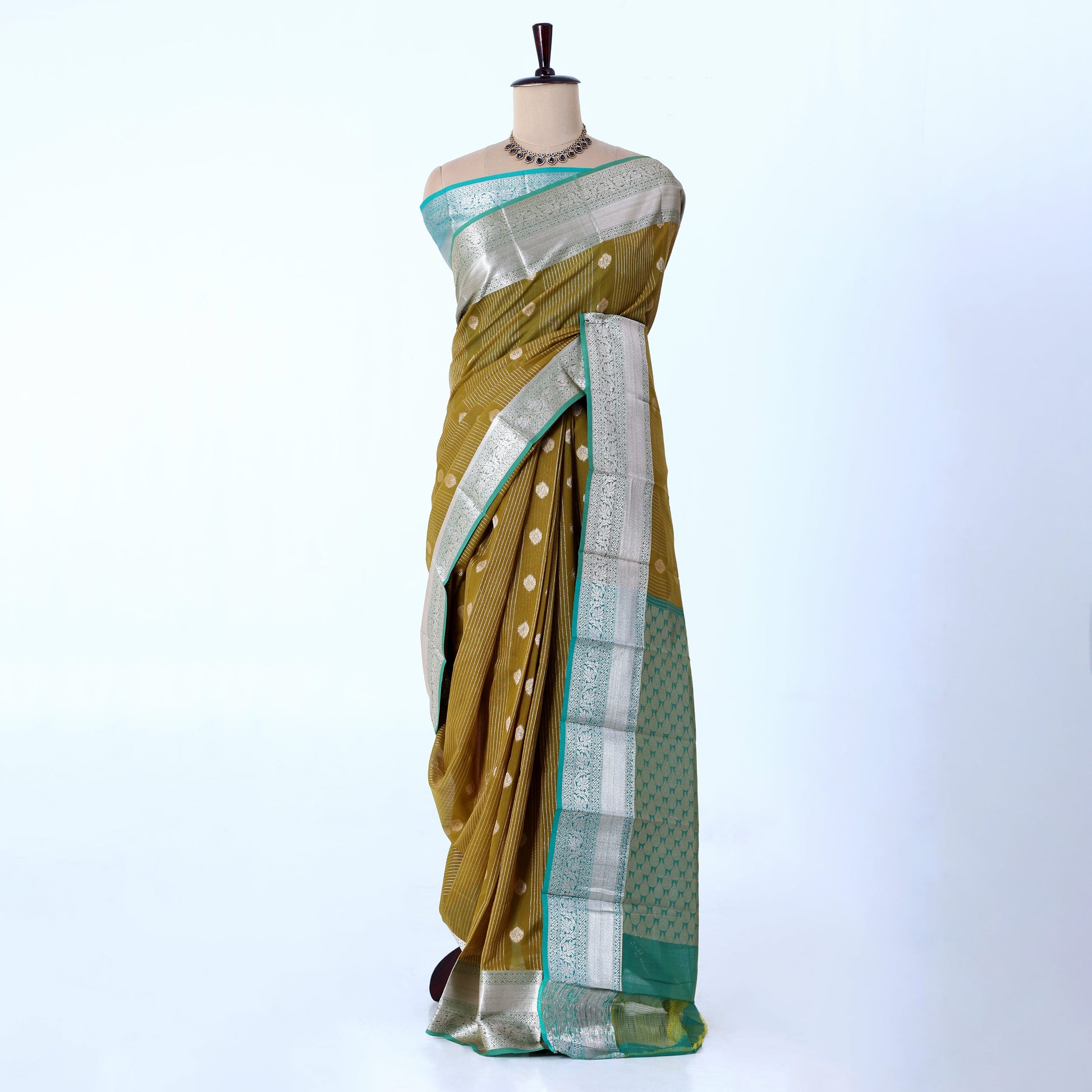 Olive Green Elampillai Silk Cotton Sarees for Women | Festive & Family Events Collection | Jeyachandran - Full View