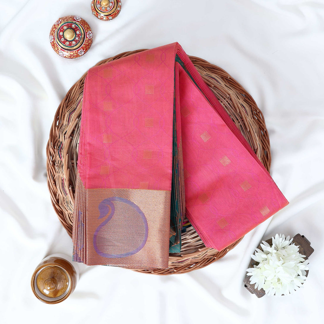 Pink Elampillai Silk Cotton Sarees for Women | Festive & Family Events Collection | Jeyachandran - Full View