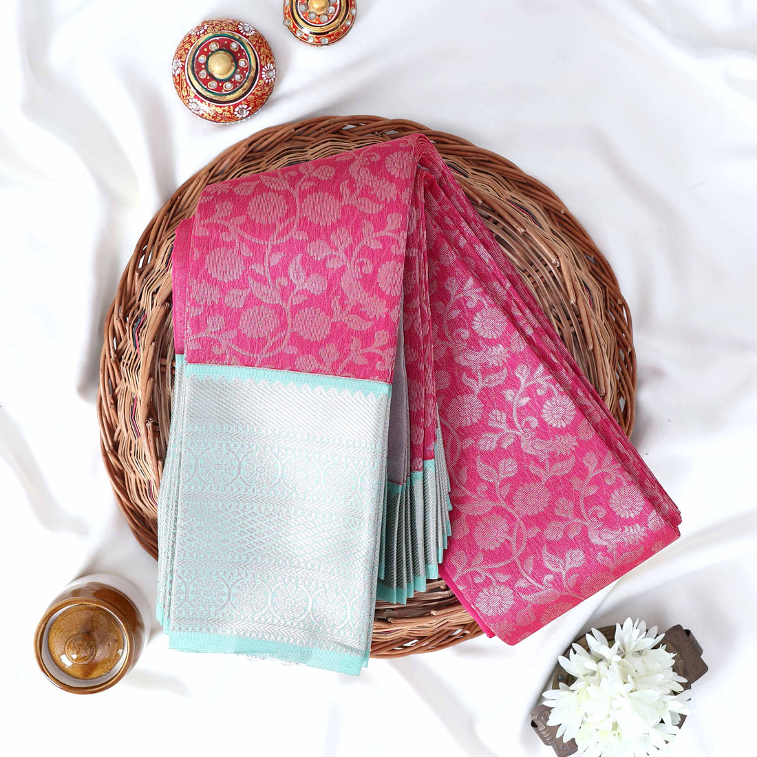 Pink Elampillai Silk Cotton Sarees for Women | Festive & Family Events Collection | Jeyachandran - Full view