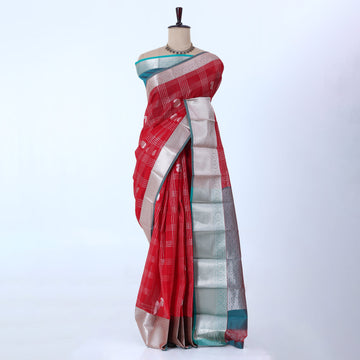 Red Elampillai Silk Cotton Sarees for Women | Festive & Family Events Collection | Jeyachandran - Full View