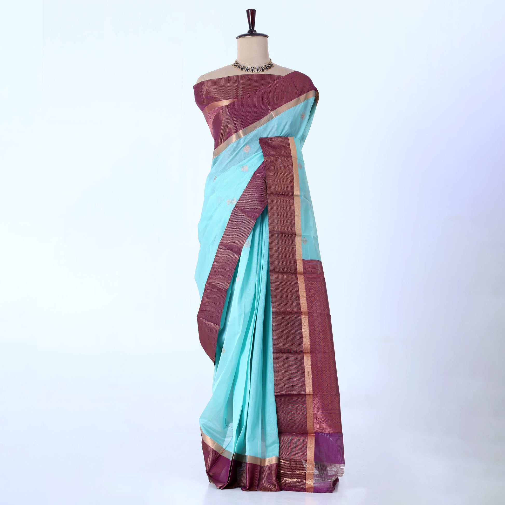 Sky Blue Elampillai Silk Cotton Sarees for Women | Festive & Family Events Collection | Jeyachandran - Full View