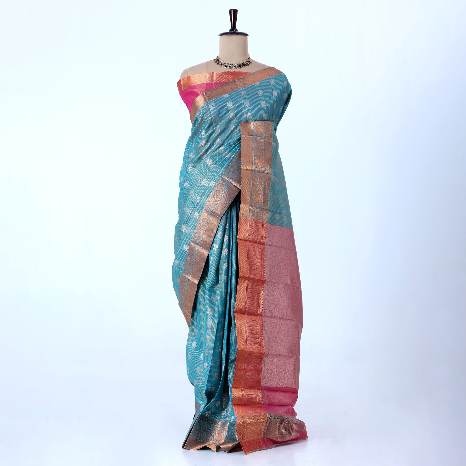 Teal Elampillai Silk Cotton Sarees for Women | Festive & Family Events Collection | Jeyachandran - Full View