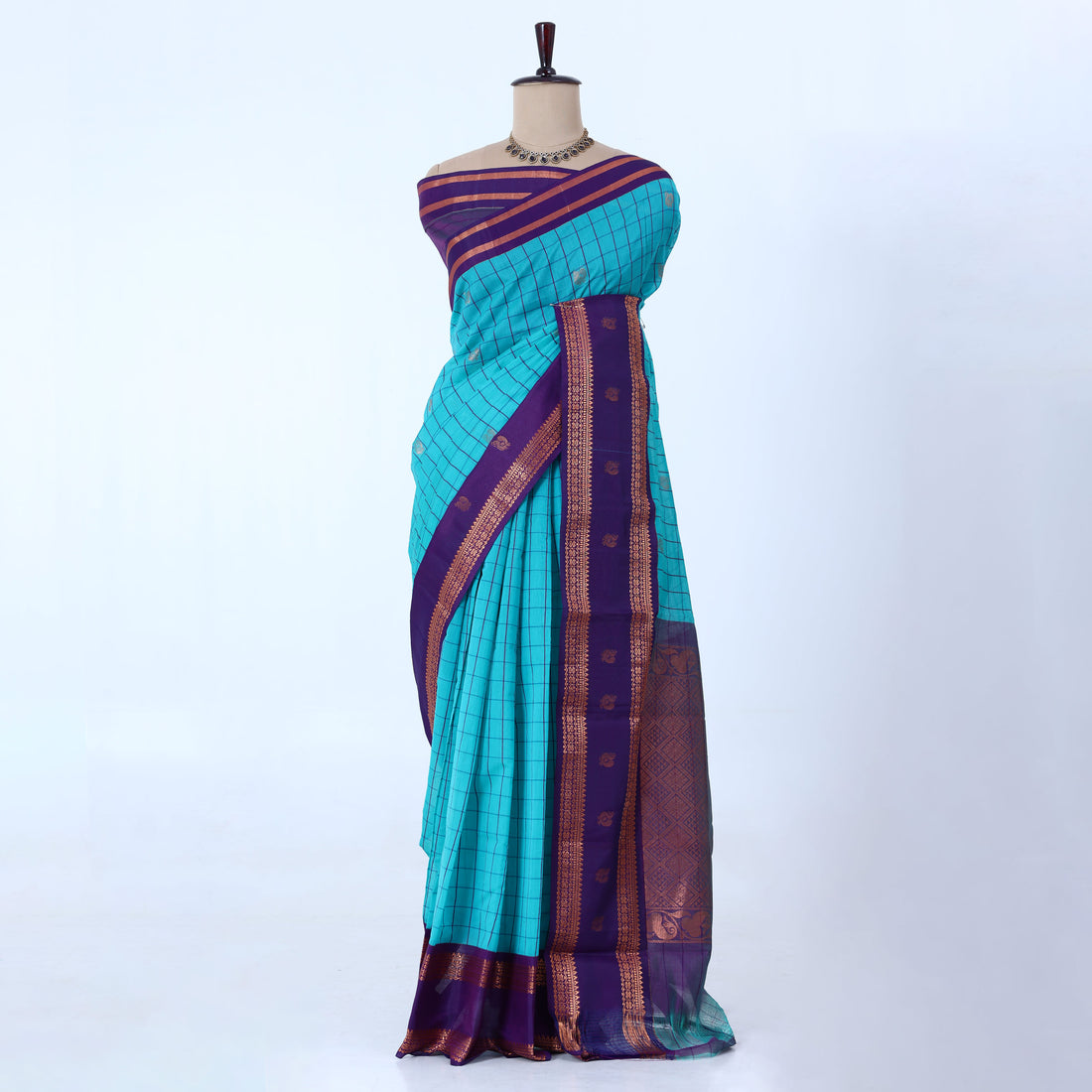 Teal Elampillai Silk Cotton Sarees for Women | Festive & Family Events Collection | Jeyachandran - Full View