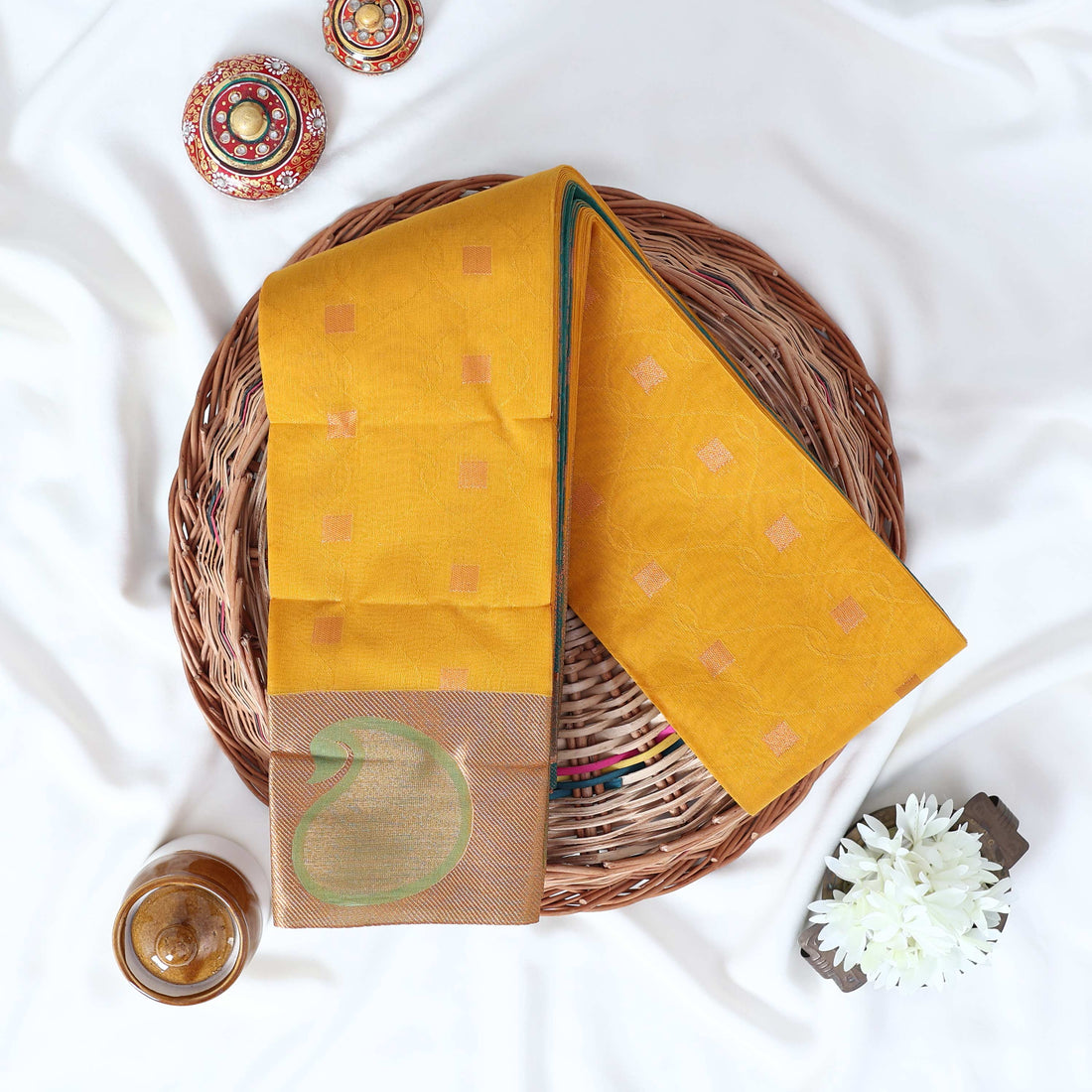 Yellow Elampillai Silk Cotton Sarees for Women | Festive & Family Events Collection | Jeyachandran - Full View
