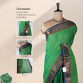 Kanchi Cotton Saree With  Zari Border In Emerald Green Traditional Drape Front View On Mannequin
