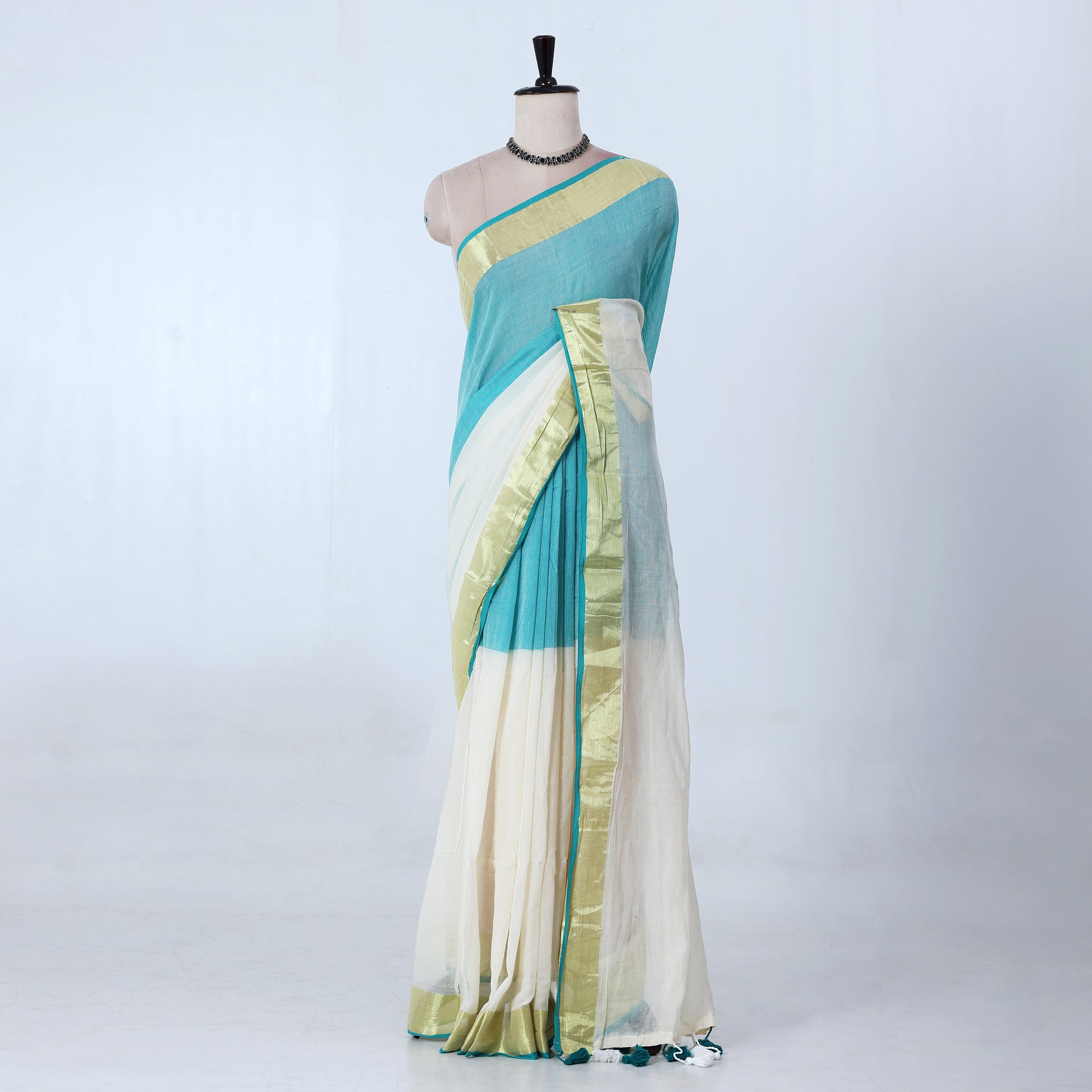 Green Mul Mul Cotton Saree for Women | Daily Office Collection | Jeyachandran - Full View