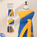 Kalyani Cotton saree with blue checked body and black zari woven border, front drape close-up with design details.