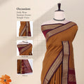 Kalyani Cotton saree with brown checked body and black zari woven border, front drape close-up with design details.