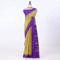 Kalyani Cotton saree with green body and violet zari border, front drape view