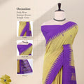 Kalyani Cotton saree with green checked body and black zari woven border, front drape close-up with design details.