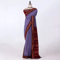 Kalyani Cotton saree with lavender body and maroon zari woven border, front drape view